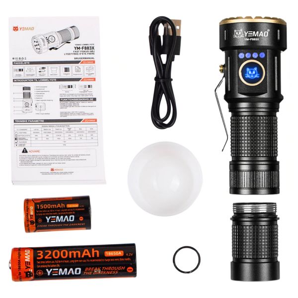 Ліхтар YEMAO YM-F883X, 3000LM, акумулятори 18650 + 18350 (3200 + 1500 mAh)