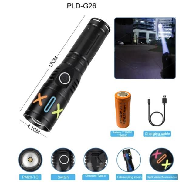 Ліхтар X-BALOG FLUORESCENCE G26 PM20-TG, 1х26650/3xAAA, ЗУ Type-C, zoom