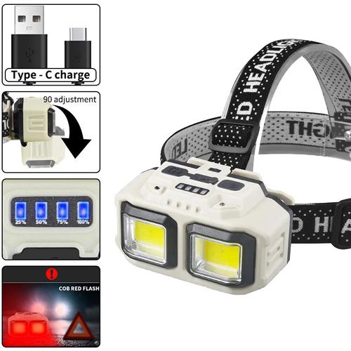Фонарь налобный HX-816S-2COB(white+red), Motion Sensor