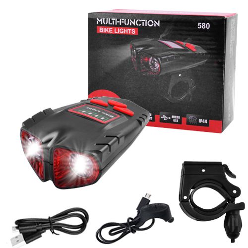 Велозвонок+ фара 580-2T6, 120 LUMEN, выносная кнопка, ЗУ micro USB