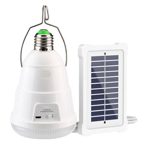 Светодиодная LED лампочка с аккумулятором FA-3630, 28W, E27, 2x18650, солнечная панель, крюк, ЗУ microUSB