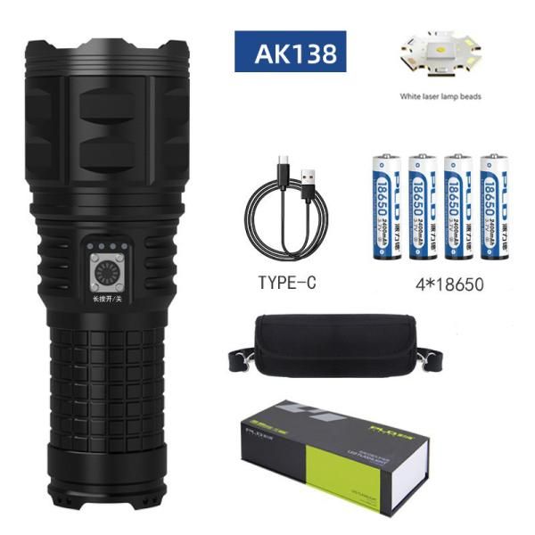 Фонарь AK138-1 WHITE LASER LED PM60-TG, 8х18650, power bank, чехол, индикация заряда, ЗУ Type-C, zoom, Box