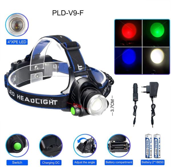 Фонарь налобный PLD-V9-F-4XPE(RGB)