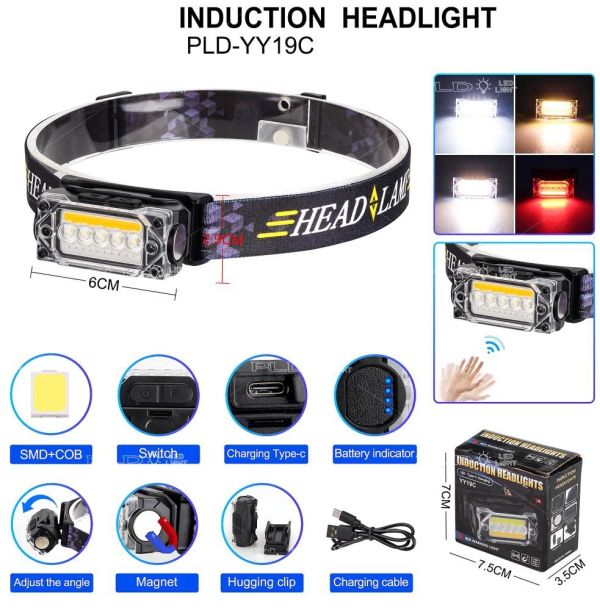 Ліхтар налобний YY-19С-5led+COB(white+yellow+red)