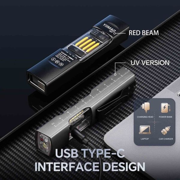 Ліхтар YEMAO YM-M31 P50 + лазер + RGB — Type-C, магніт